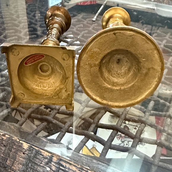 Elegant Brass Candle Holder Pair - Picture 2 of 5
